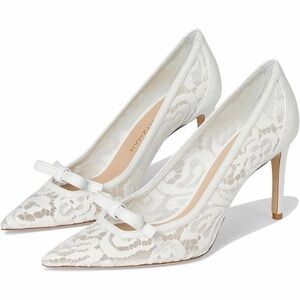 $595 Stuart Weitzman Women's Stuart Felicity 85 Pump White Lace Bow 10.5